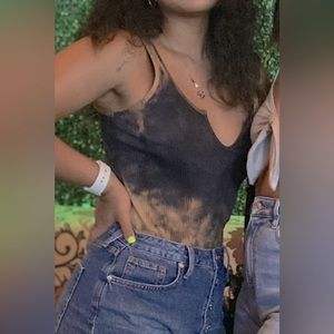 SHEIN Tie Dye Notch Neck Rib-knit Tank Top Bodysuit